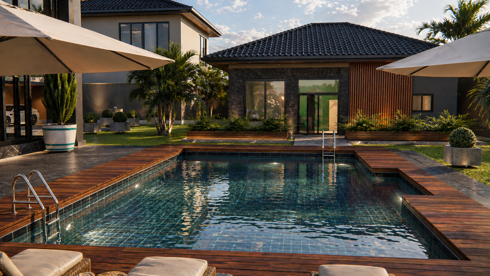 Grand Villa private swimming pool with pergola